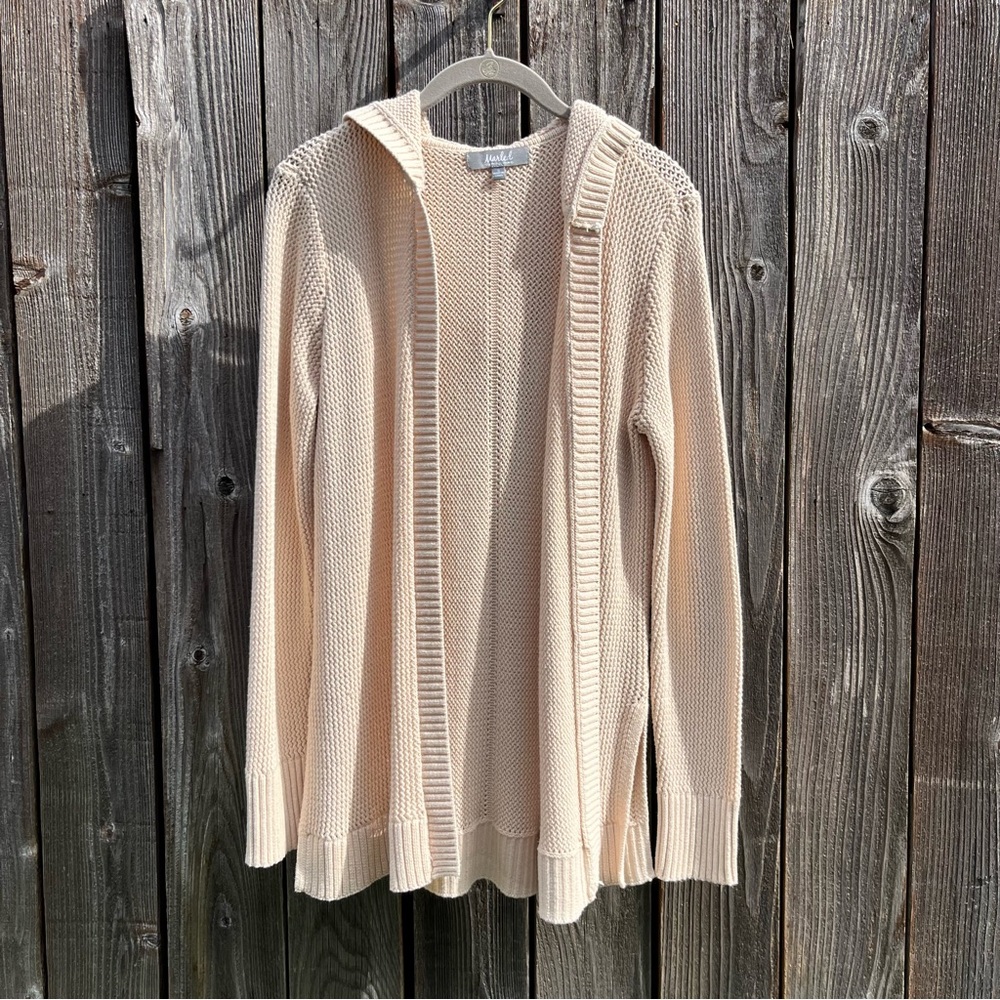 Marled by RC tan hooded open cardigan sweater size small
